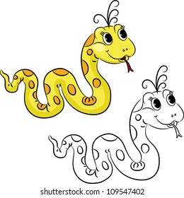 Coloring book. Funny cartoon snake. Vector illustration