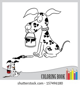 Coloring book - funny dalmatian with tin of paint (vector)