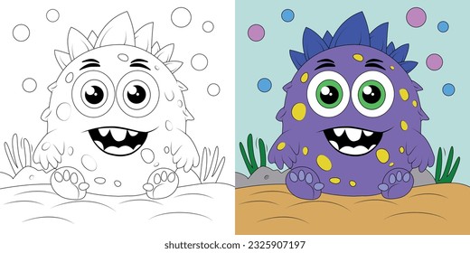 Coloring book with Funny Halloween Monster Vector Illustration Art. Coloring page cute monster. Chibi monster. Kawaii monster.