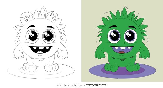 Coloring book with Funny Halloween Monster Vector Illustration Art. Coloring page cute monster. Chibi monster. Kawaii monster.