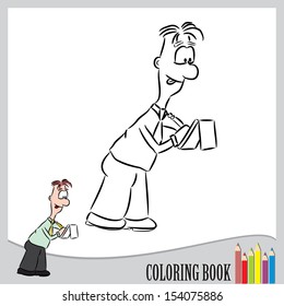 Coloring book - funny journalist (vector)