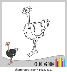 Coloring book - funny ostrich (vector)
