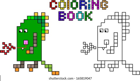 Coloring book. Funny pixel monster (third)