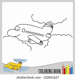 Coloring book - funny plane (vector)