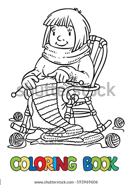 Download Coloring Book Funny Smiling Knitter Woman Stock Vector Royalty Free 593969606