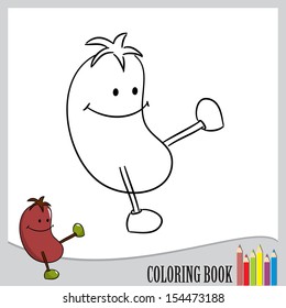Coloring book - funny walking bean (vector)