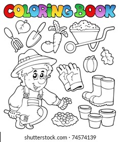 Coloring book with garden theme - vector illustration.