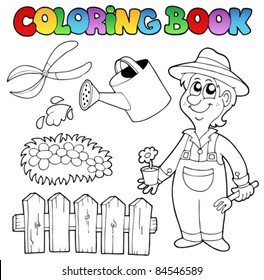 Coloring book with garden topic - vector illustration.