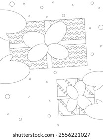 Coloring Book with Gift Boxes as Congratulation and Giving, Outline Christmas Vector Stock Illustration, Christmas Gift Box