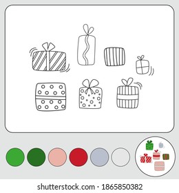 Coloring book gifts. Development task for children. Coloring book isolated on white background. Vector illustration