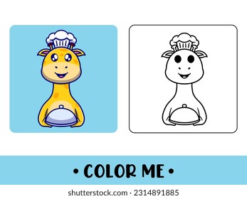 Coloring book giraffe chef. Cute cartoon character. education for kids