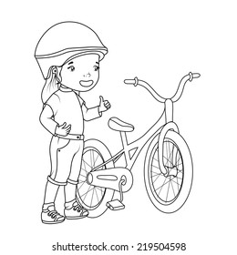 Coloring book: girl with bicicle