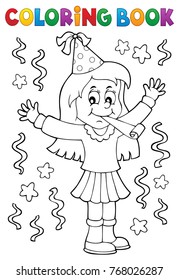 Coloring book girl celebrating theme 1 - eps10 vector illustration.