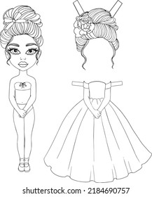 Coloring Book Girl And Clothes Vector Illustration. Paper Doll And Different Clothes For Her. Game 