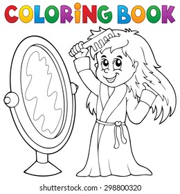 Coloring book girl combing hair theme 1 - eps10 vector illustration.