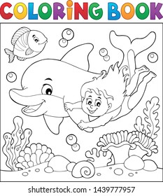 Coloring book girl and dolphin theme 2 - eps10 vector illustration.