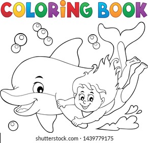 Coloring book girl and dolphin theme 1 - eps10 vector illustration.