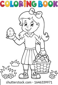 Coloradora de la chica de los libros con huevos de Pascua 1 - ilustración vectorial eps10.