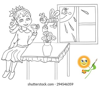 Coloring book  with girl - eps10 vector illustration.