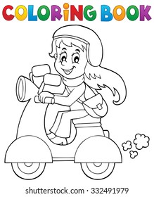 Coloring Book Girl On Motor Scooter Stock Vector (Royalty Free ...