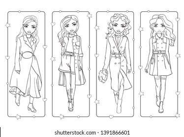 Coloring Book Of Girls In Stylish Trench Coats