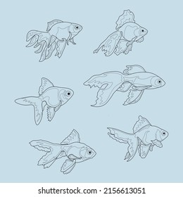 Libro de colores con peces de colores. Conjunto de ilustraciones vectoriales