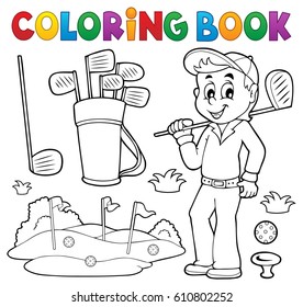 Coloring book with golf theme - eps10 vector illustration.