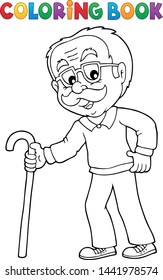 Coloring book grandpa with walking stick - eps10 vector illustration.