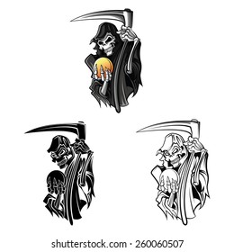 Coloring book Grim Reaper cartoon character - vector illustration .EPS10