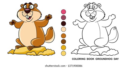 Coloring book groundhog day, cartoon character, flat style.