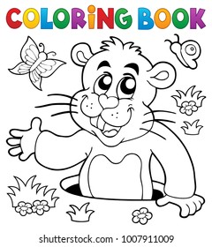 Coloring book groundhog theme image 2 - eps10 vector illustration.