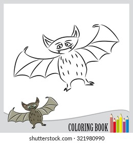 Coloring book - halloween bat (vector)