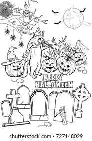 Coloring book Halloween characters. Vector illustration.