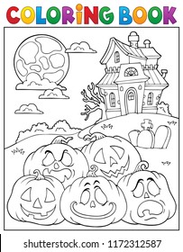 Coloring book Halloween pumpkins pile 2 - eps10 vector illustration.