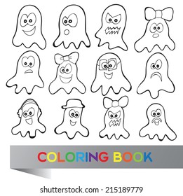 Coloring book Halloween - vector illustration with fanny characters