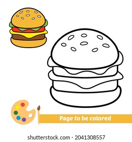 Libro de coloración, imagen vector hamburguesa