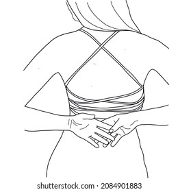 Coloring book. Hand draw linear woman's back. Vector design in minimal style for logo, postcard, banner, business card, poster, social media icon