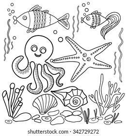 Coloring Book Sea Life Set Vector Stock Vector (Royalty Free) 221844364 ...