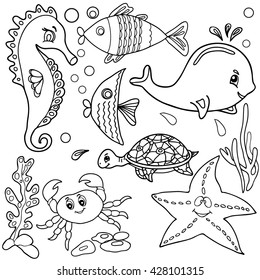 Illustration Puffer Fish Starfish Sea Horse Stock Vector (Royalty Free ...