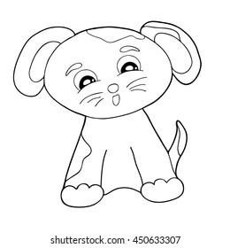  Coloring  book.  Hand drawn. Adults, children.Black and white. Puppy.