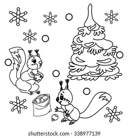  Coloring  book.  Hand drawn. Black and white. Sorrels, happy  new year, christmas. 