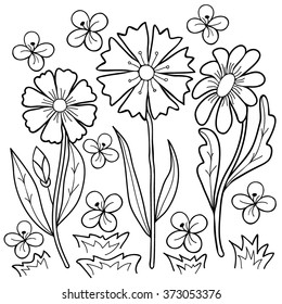  Coloring  book.  Hand drawn. Black and white.Adults, children.Flowers.
