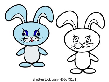  Coloring  book.  Hand drawn. Black and white. Children. Toys,  rabbit.  Paint on the model.