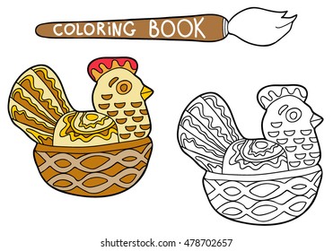  Coloring  book.  Hand drawn. Black and white. Children. Bird.