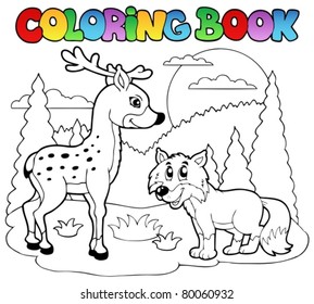 Libro de colorear con animales felices 1 - ilustración vectorial.