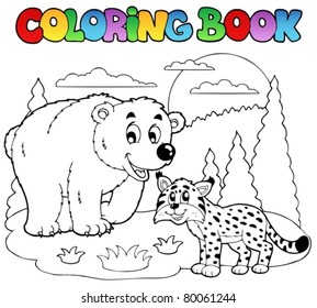 Coloring book with happy animals 4 - vector illustration.