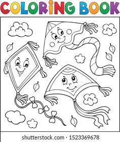 Coloring book happy autumn kites topic 2 - eps10 vector illustration.