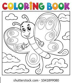 Coloring book happy butterfly topic 3 - eps10 vector illustration.