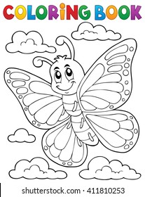 Coloring Book Happy Butterfly Topic 1 - Eps10 Vector Illustration.