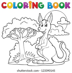 Coloring book with happy kangaroo - vector illustration.